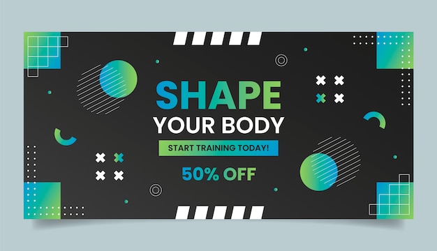 Gradient gym training and exercise horizontal sale banner template