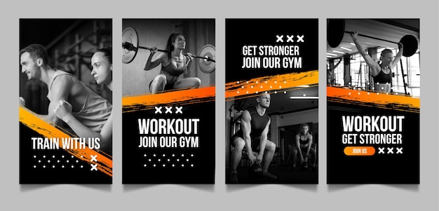 Free Vector gradient gym training and exercise instagram stories collection