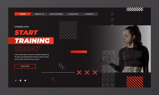 Gradient gym training and exercise landing page template