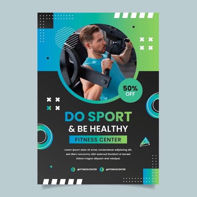 Gradient gym training and exercise vertical poster template