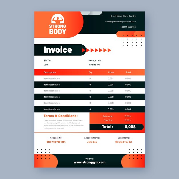 Gradient gym training invoice template