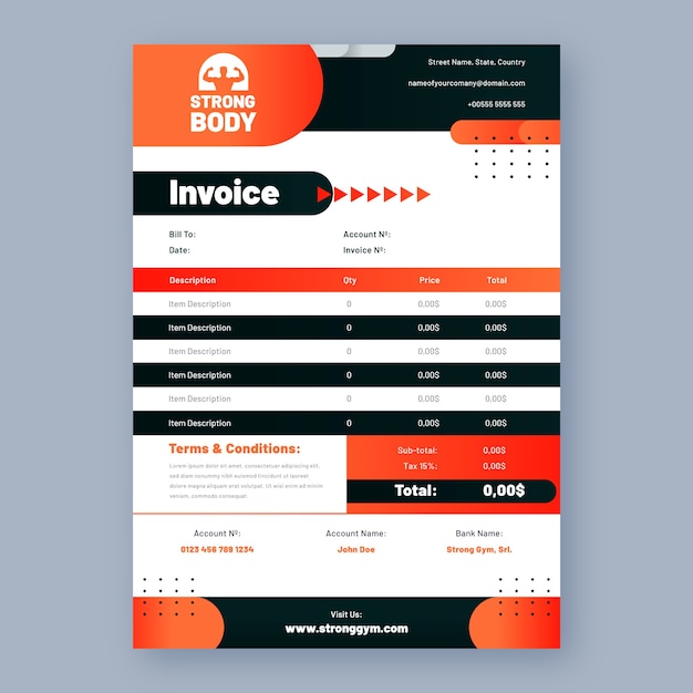 Gradient gym training invoice template