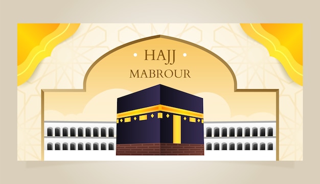 Gradient hajj horizontal banner template with mecca