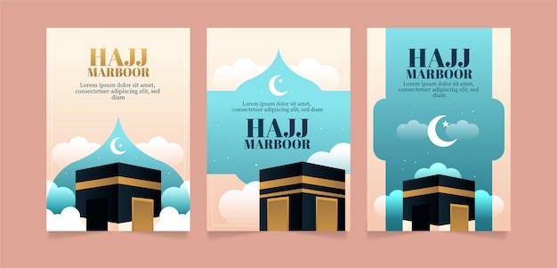 Gradient hajj mubarak cards collection with mecca