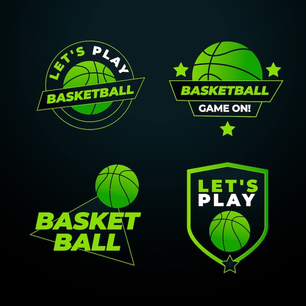 Gradient halftone basketball labels collection