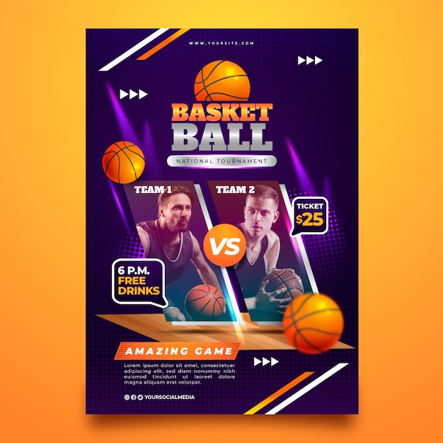 Gradient halftone basketball poster template