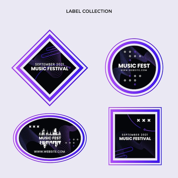 Free Vector gradient halftone music festival badges