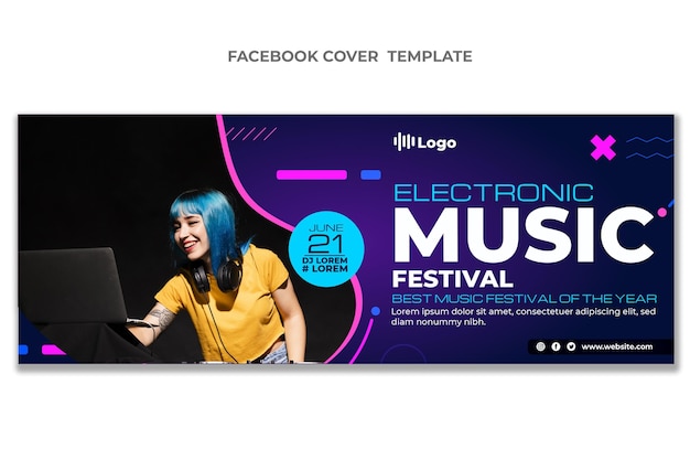 Gradient halftone music festival facebook cover