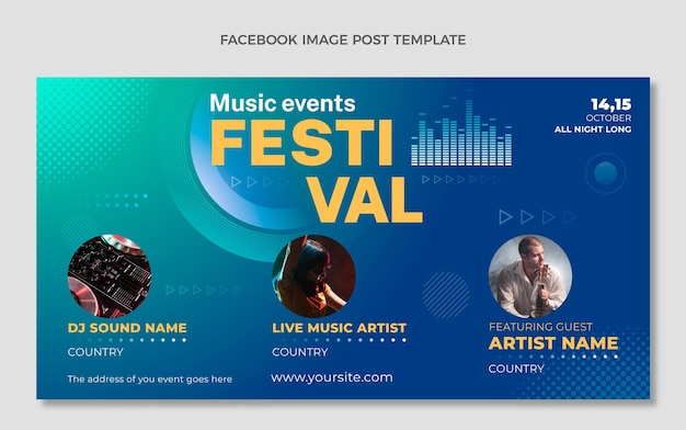 Free Vector gradient halftone music festival facebook post