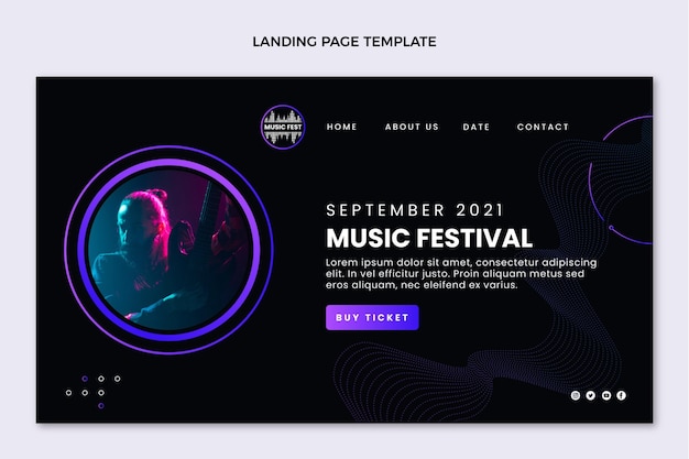 Free Vector gradient halftone music festival landing page template