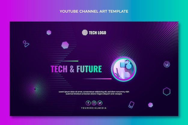 Gradient halftone technology youtube channel art