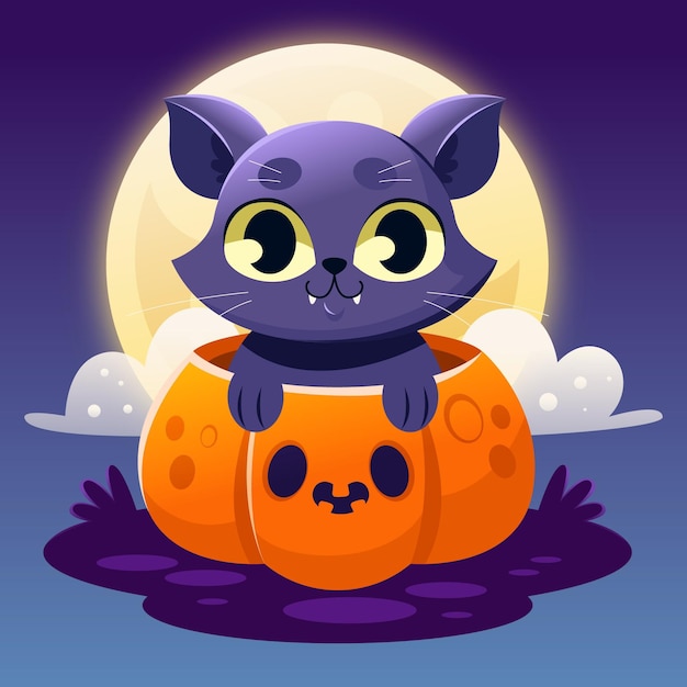 Gradient halloween cat illustration