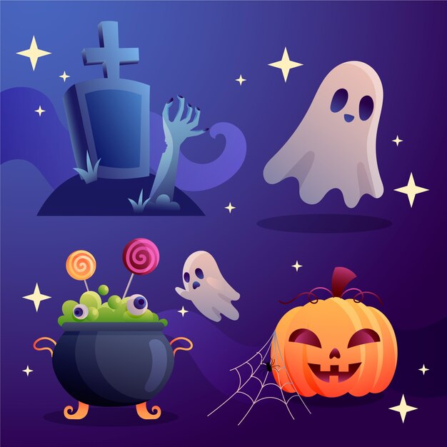 Gradient halloween characters collection