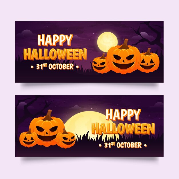 Gradient halloween horizontal banners set