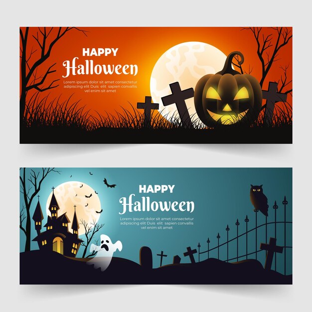 Gradient halloween horizontal banners set