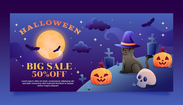 Gradient halloween horizontal sale banner template