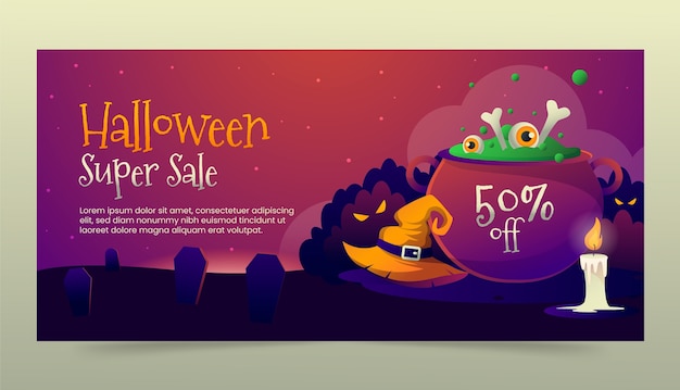 Free vector gradient halloween horizontal sale banner template