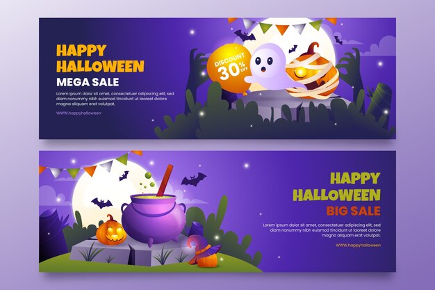 Gradient halloween horizontal sale banner template