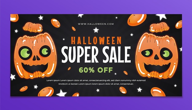 Free vector gradient halloween horizontal sale banner template