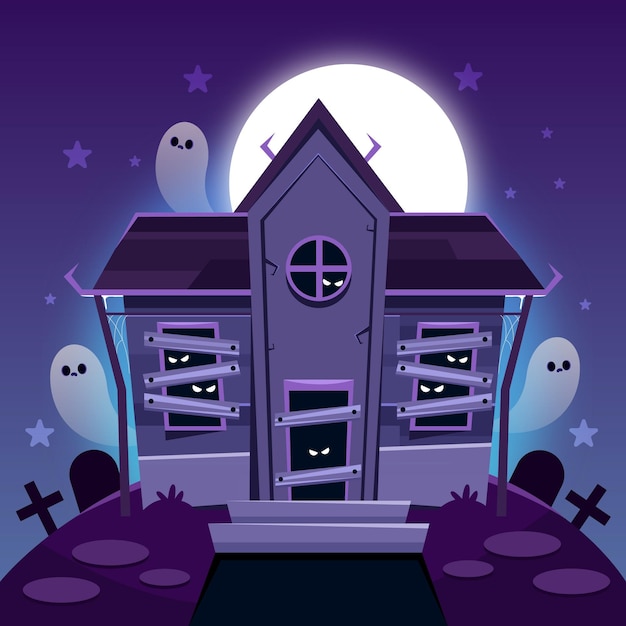 Gradient halloween house illustration