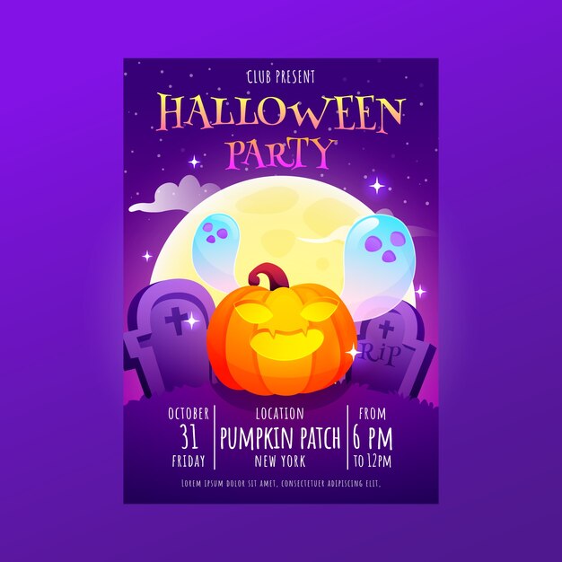 Gradient halloween party invitation template