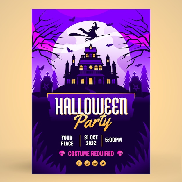 Free vector gradient halloween party invitation template