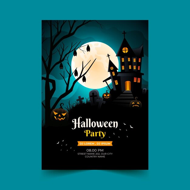 Gradient halloween party vertical poster template