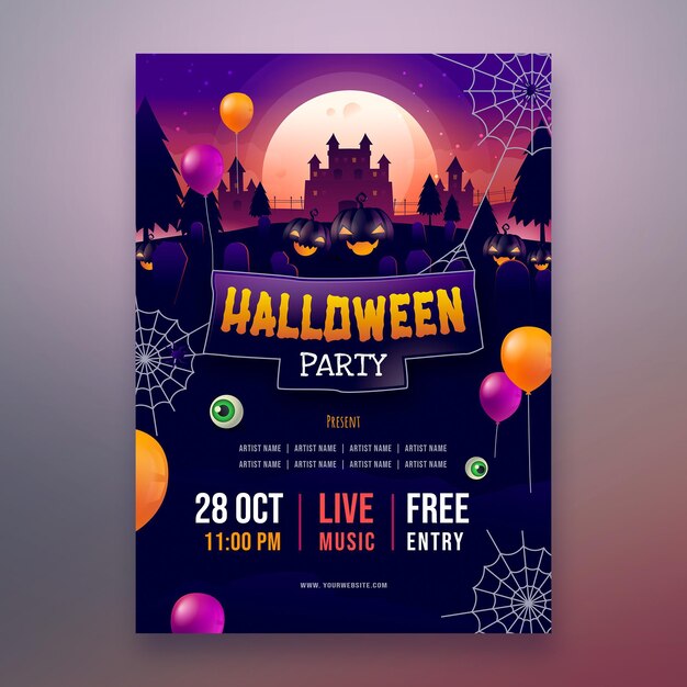 Gradient halloween party vertical poster template