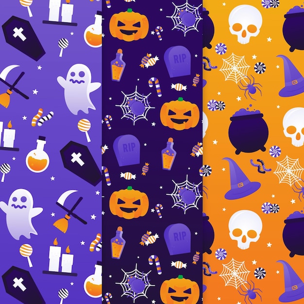 Gradient halloween patterns collection