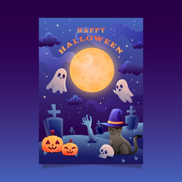 Gradient halloween vertical flyer template