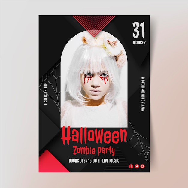 Free Vector gradient halloween vertical party flyer template with photo