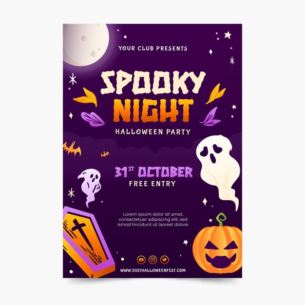 Gradient halloween vertical party flyer template