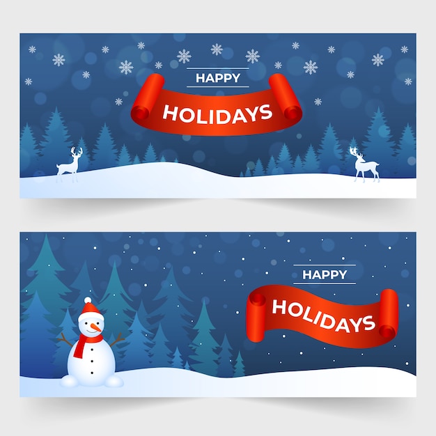 Gradient happy holidays horizontal banners set