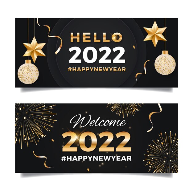 Gradient happy new year 2022 banners set