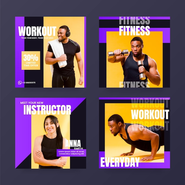 Free Vector gradient health and fitness instagram posts collection