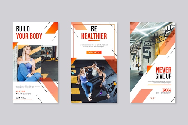 Gradient health and fitness instagram stories collection with photo