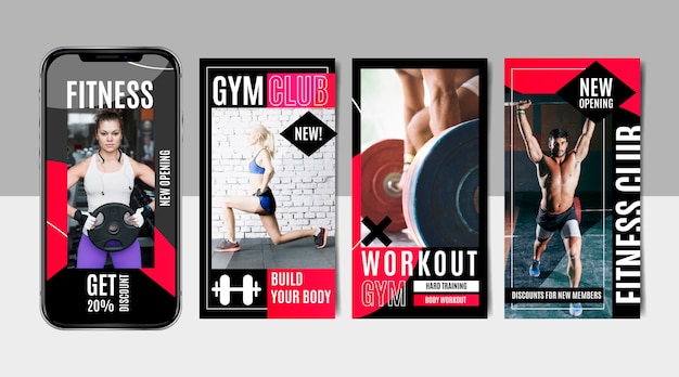 Free Vector gradient health and fitness instagram stories collection with photo