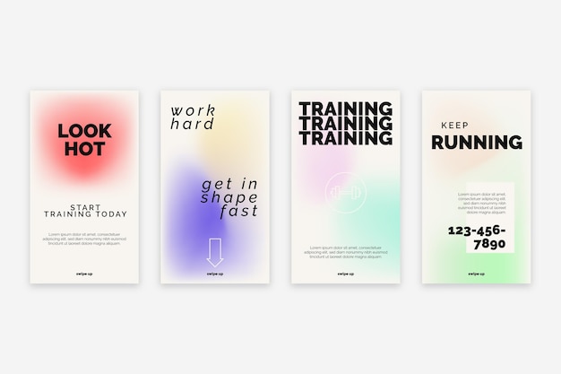 Free vector gradient health and fitness instagram stories collection