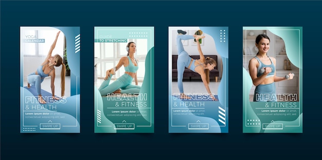 Gradient health and fitness story collection with photo