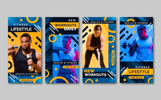 Gradient health and fitness story collection with photo