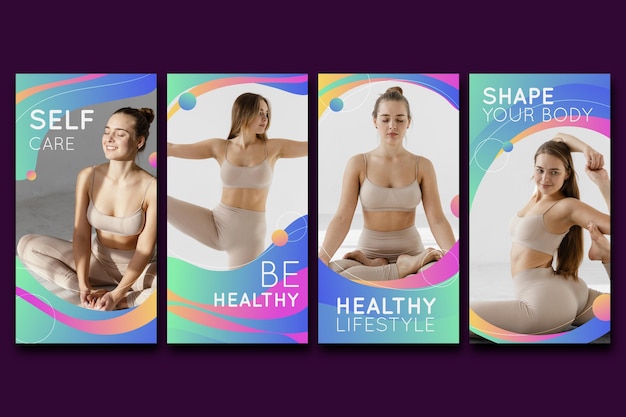 Gradient health and fitness story collection with photo