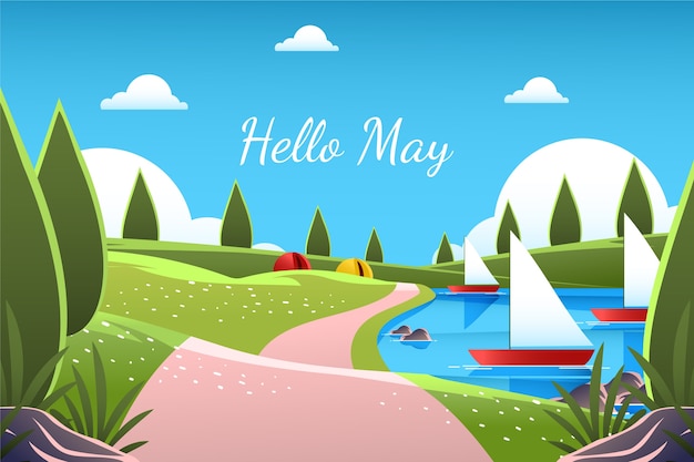 Free Vector gradient hello may horizontal banner or background