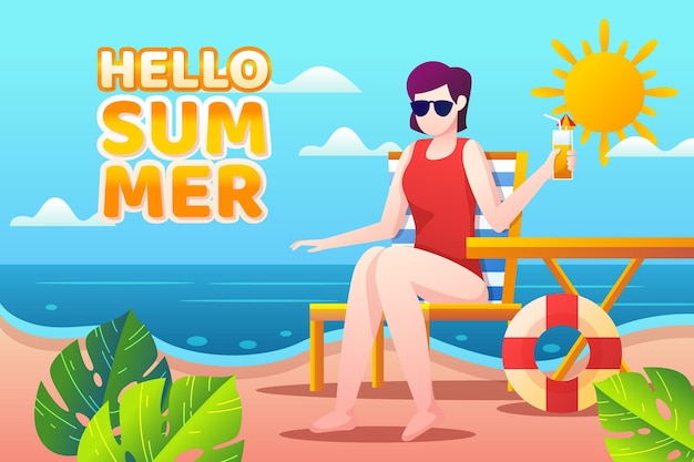 Gradient hello summer illustration