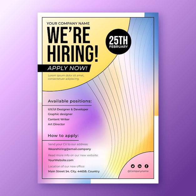 Free Vector gradient  hiring poster and flyer template