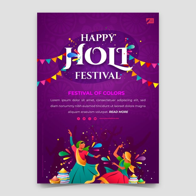 Gradient holi festival celebration vertical poster template