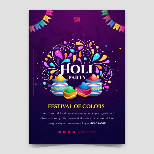 Gradient holi festival celebration vertical poster template