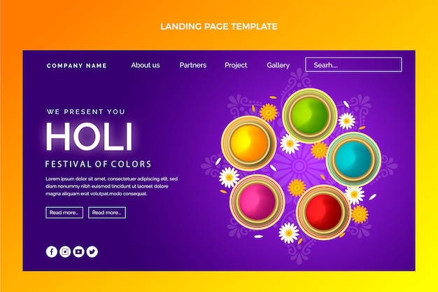 Gradient holi landing page template