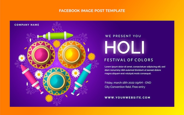 Free Vector gradient holi social media post template