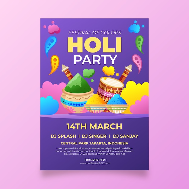 Gradient holi vertical flyer template