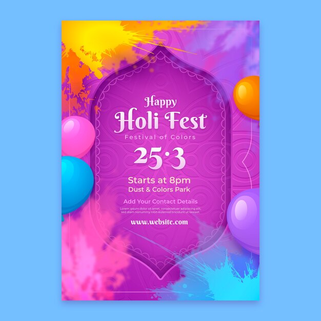 Gradient holi vertical poster template